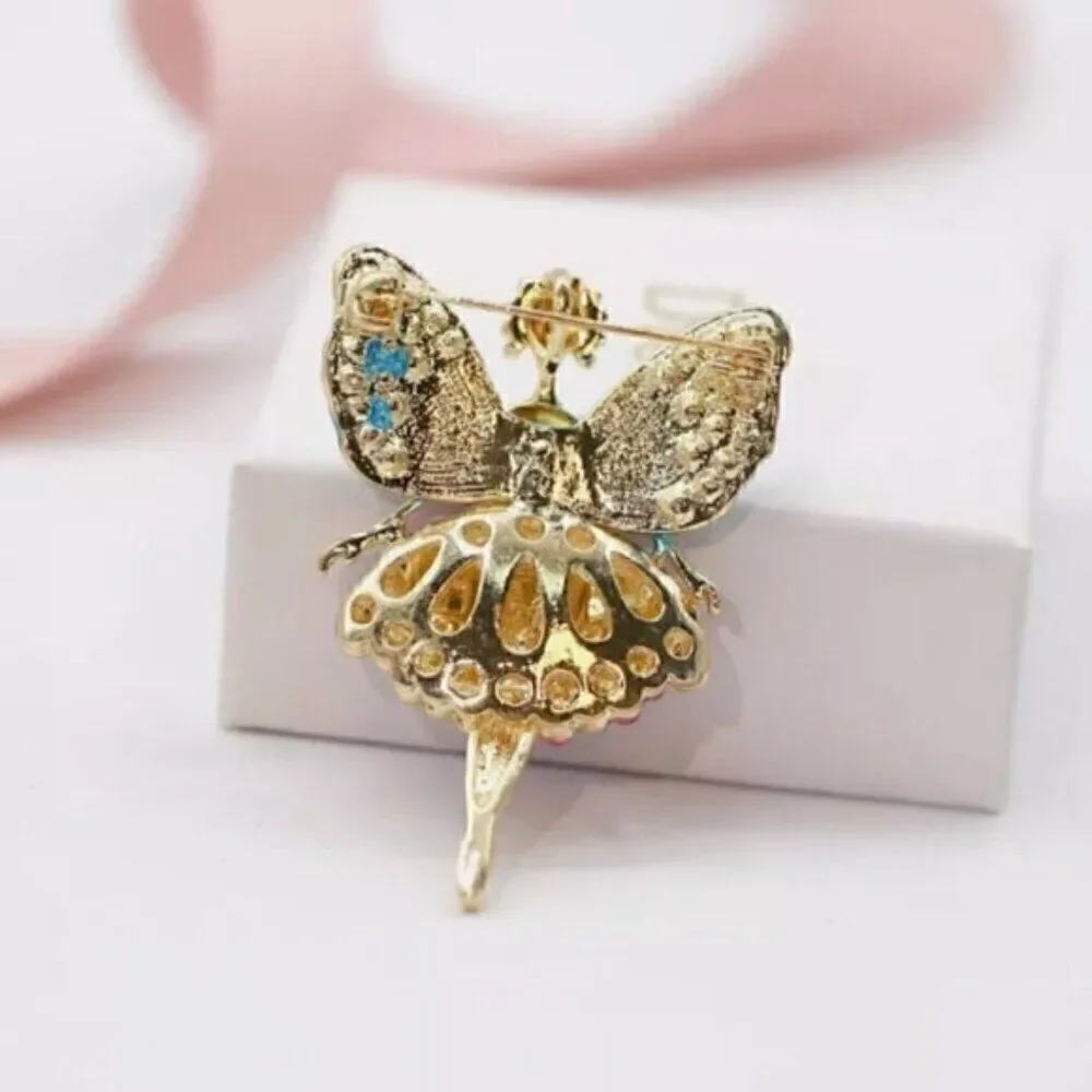 Angel with Wings Fairy Ballerina Dancer Rhinestone Brooch - Picture 2 of 7